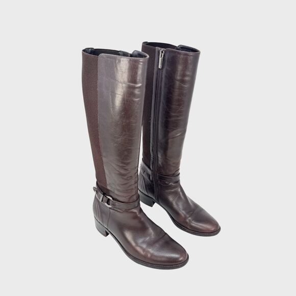 Aquatalia Womens Boots Brown Leather Knee High Tall Zip Up Riding